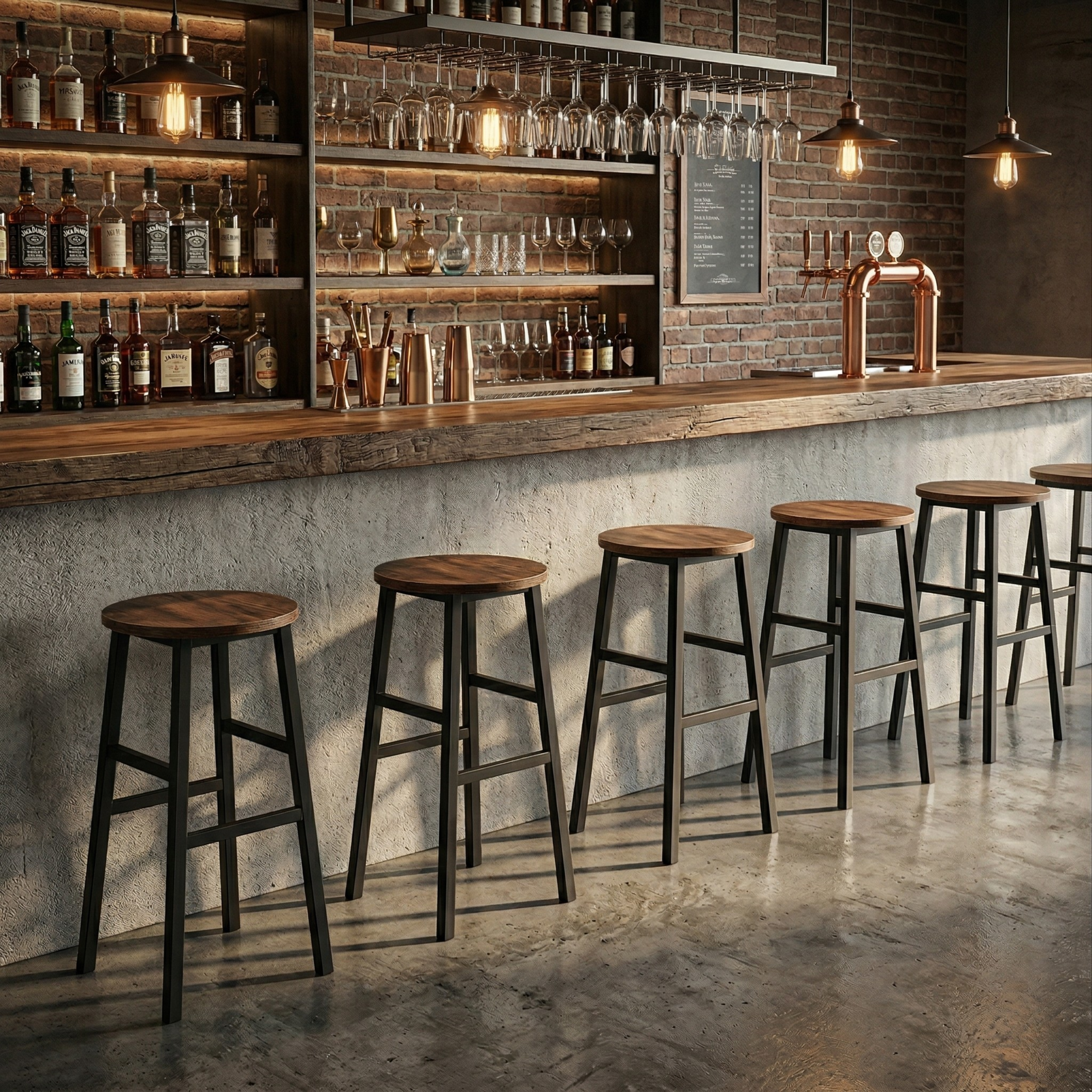 Wooden Top Tall Bar Stool with Metal Frame & Footrest | Kitchen Counter Seating