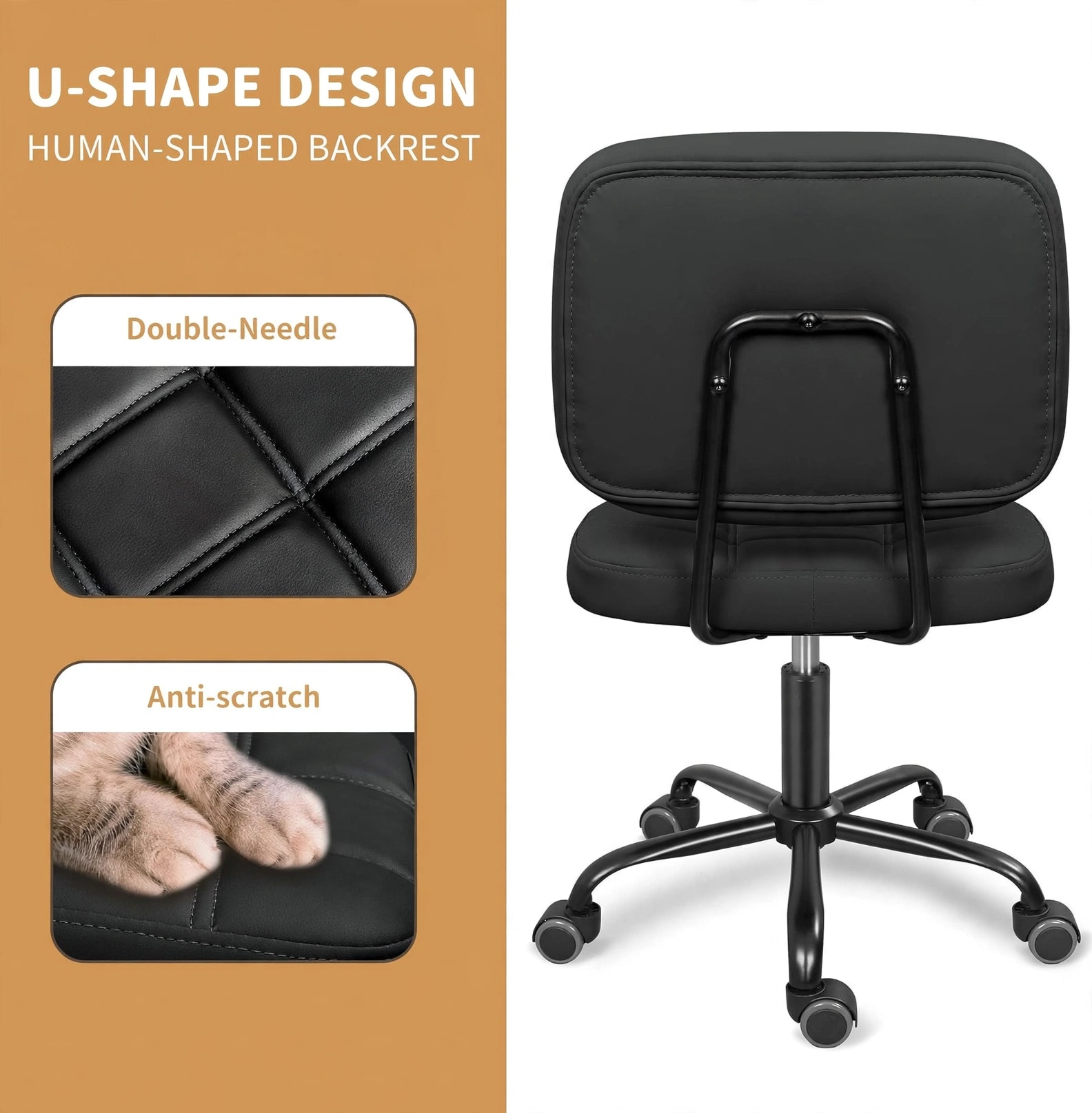Premium Leather Executive Office Chair | Armless Ergonomic Swivel Cushioned Chair for Home & Workstation
