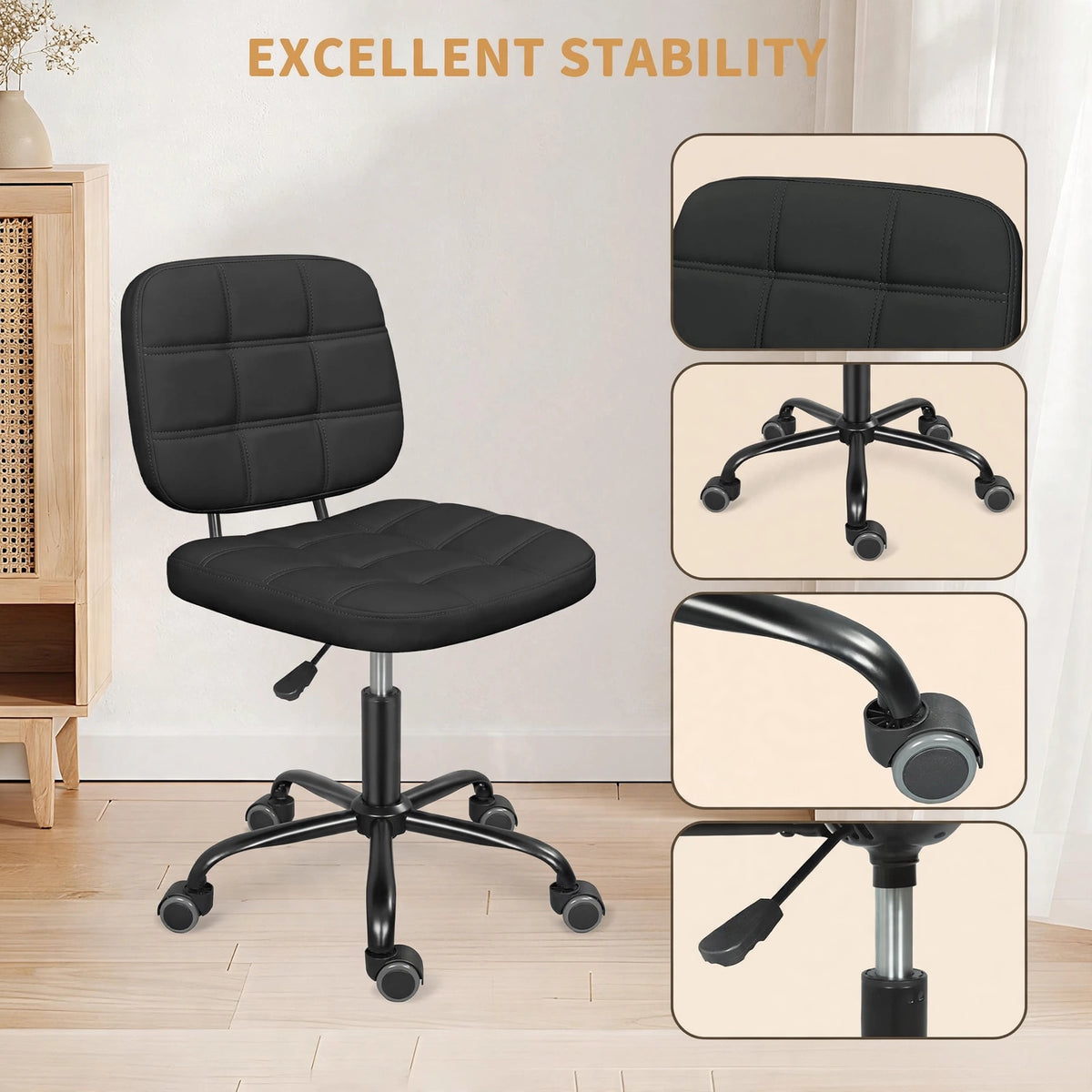Premium Leather Executive Office Chair | Armless Ergonomic Swivel Cushioned Chair for Home & Workstation