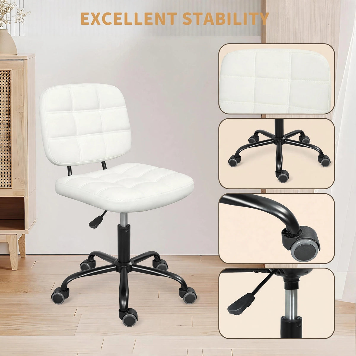 Premium Leather Executive Office Chair | Armless Ergonomic Swivel Cushioned Chair for Home & Workstation