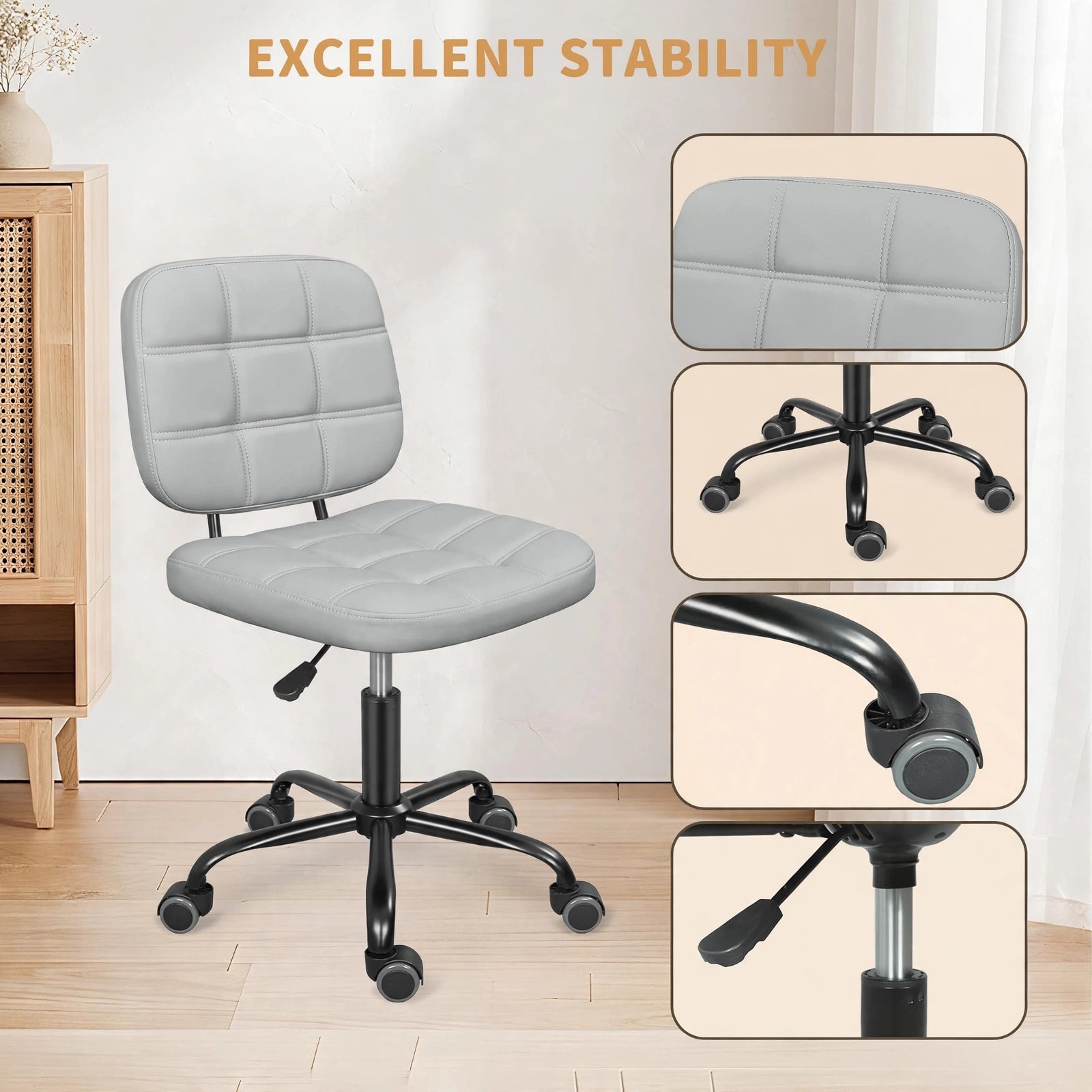 Premium Leather Executive Office Chair | Armless Ergonomic Swivel Cushioned Chair for Home & Workstation