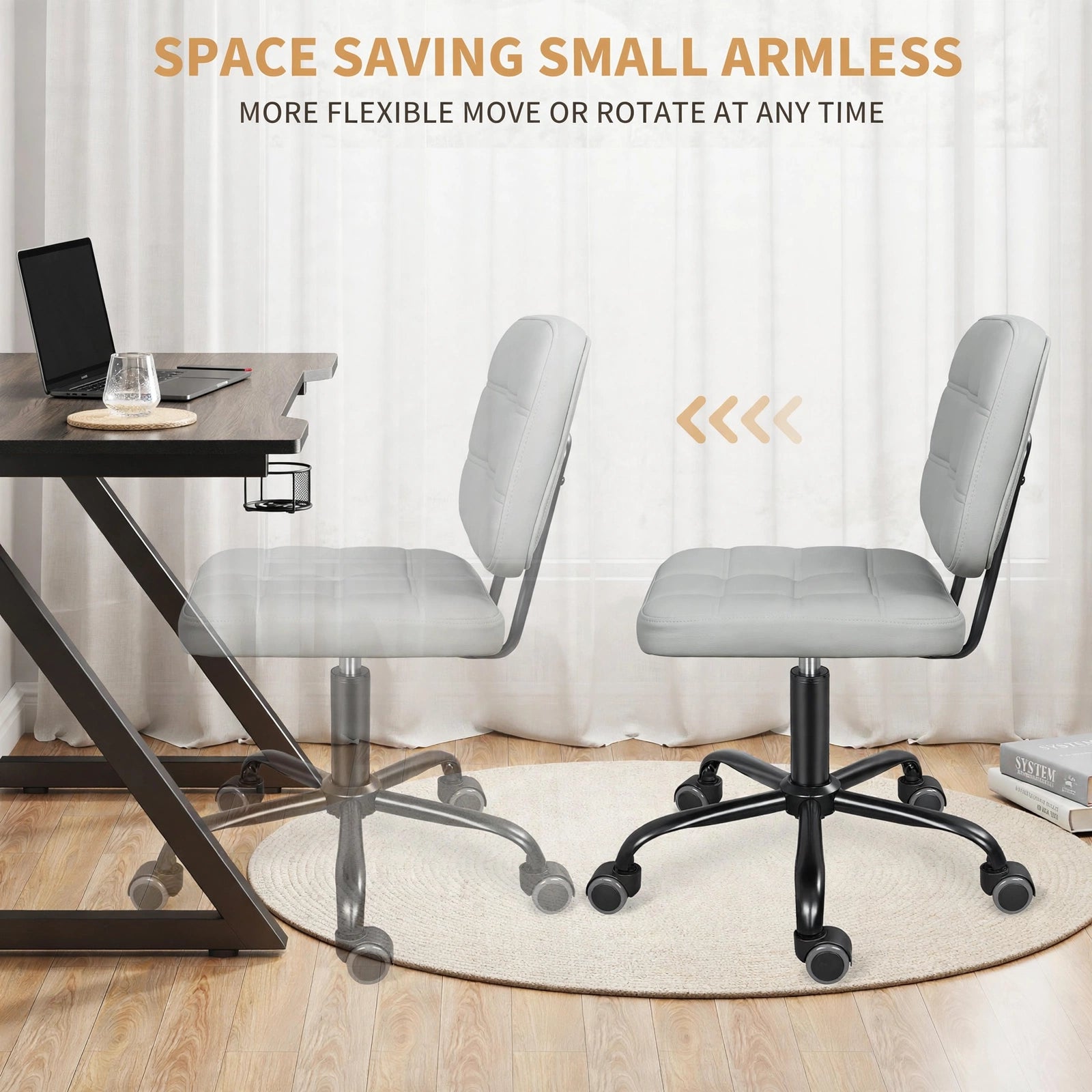 Premium Leather Executive Office Chair | Armless Ergonomic Swivel Cushioned Chair for Home & Workstation