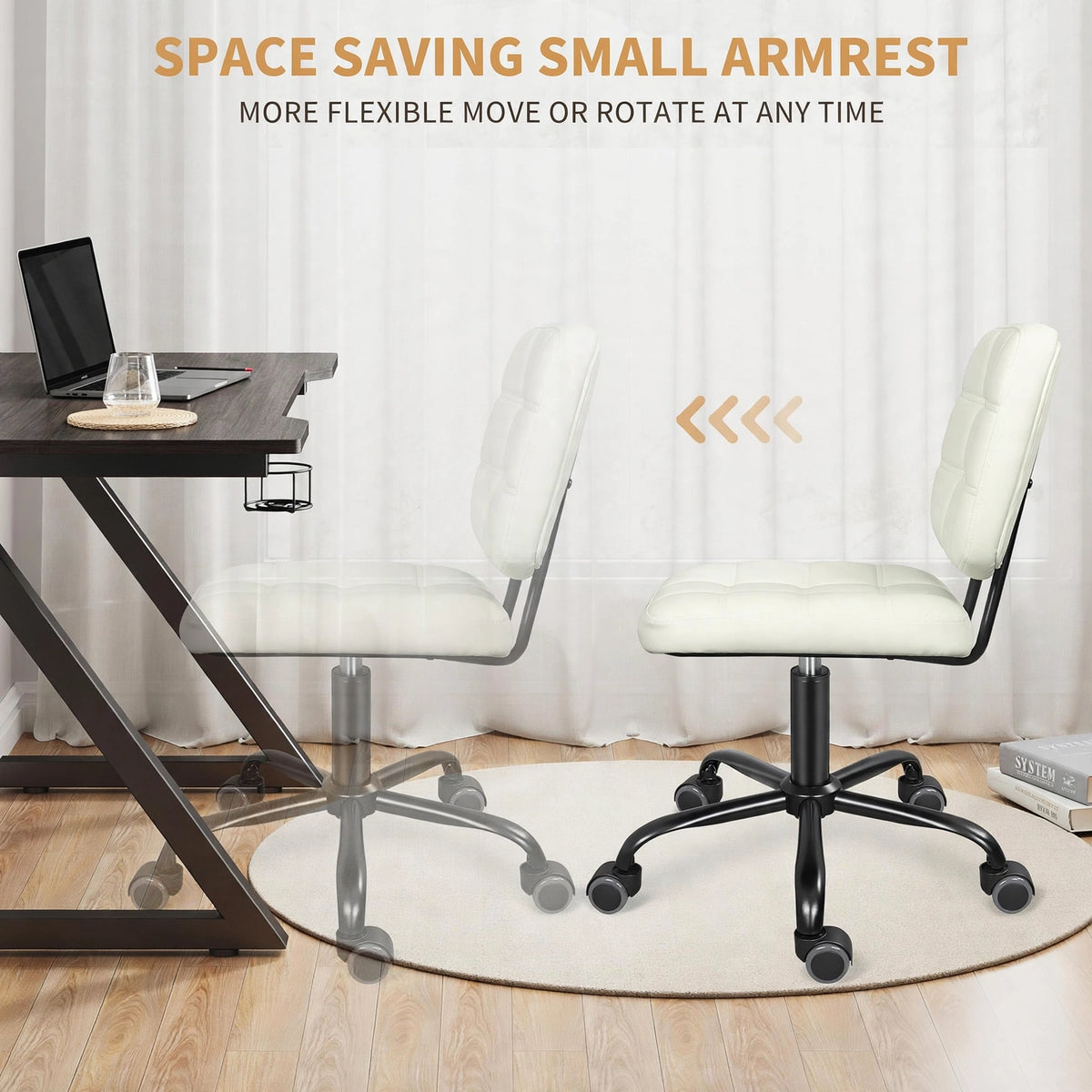 Premium Leather Executive Office Chair | Armless Ergonomic Swivel Cushioned Chair for Home & Workstation