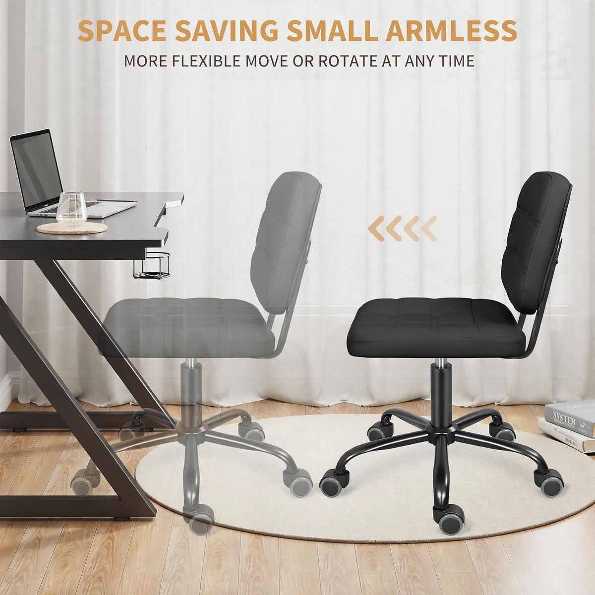 Premium Leather Executive Office Chair | Armless Ergonomic Swivel Cushioned Chair for Home & Workstation
