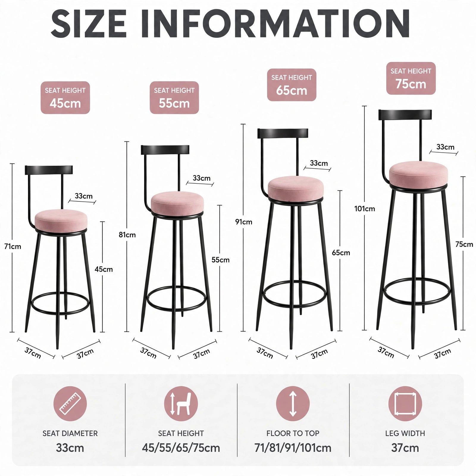Nutech Decor Velvet Counter Height Bar Stool with Solid Backrest with Black & Gold Legs | Kitchen & Bar Seating