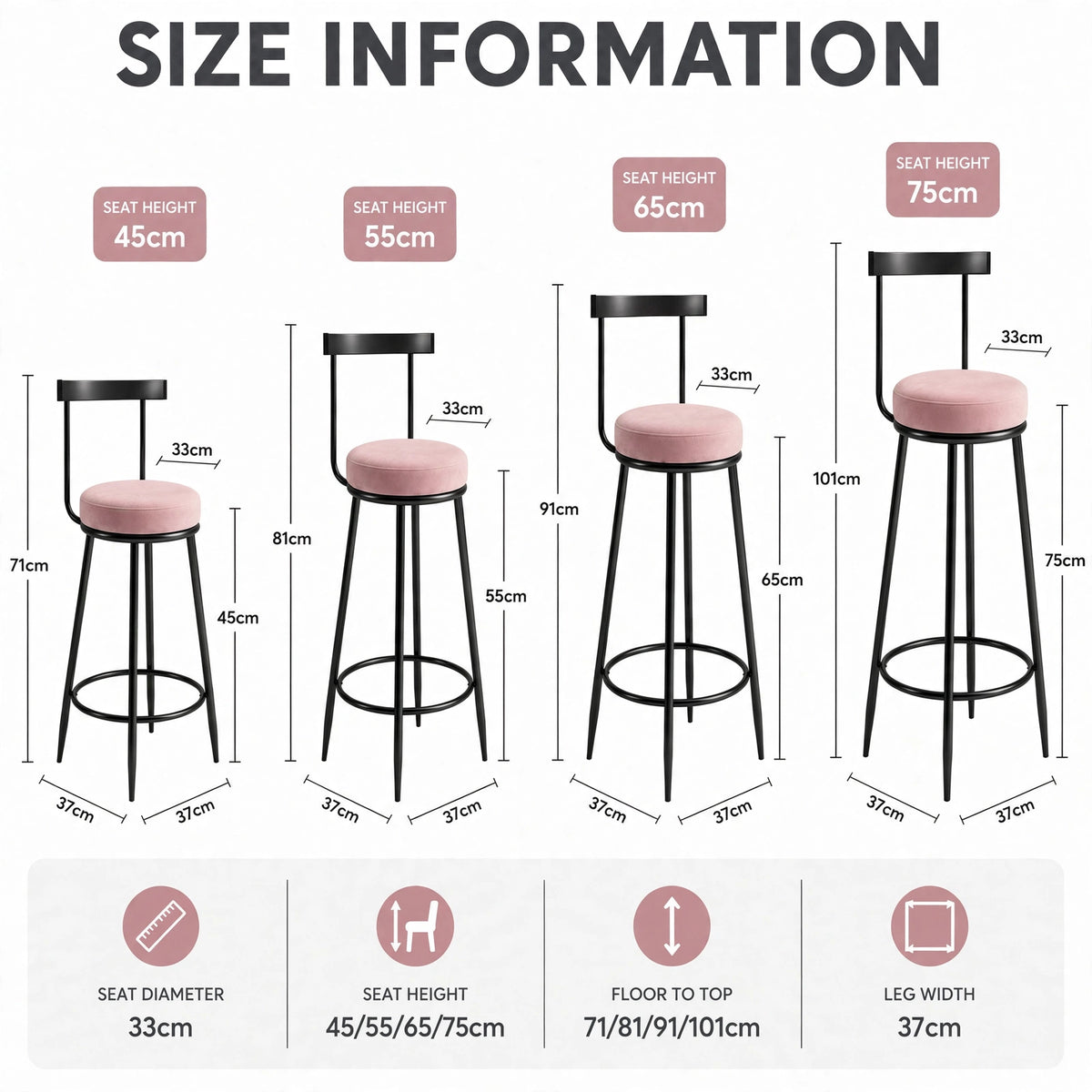 Nutech Decor Velvet Counter Height Bar Stool with Solid Backrest with Black Legs | Kitchen & Bar Seating