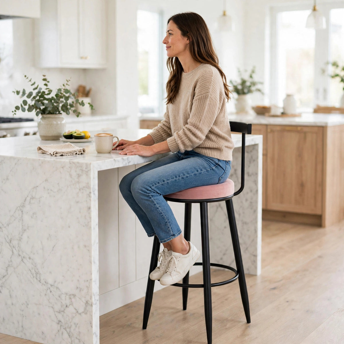 Nutech Decor Velvet Counter Height Bar Stool with Solid Backrest with Black & Gold Legs | Kitchen & Bar Seating