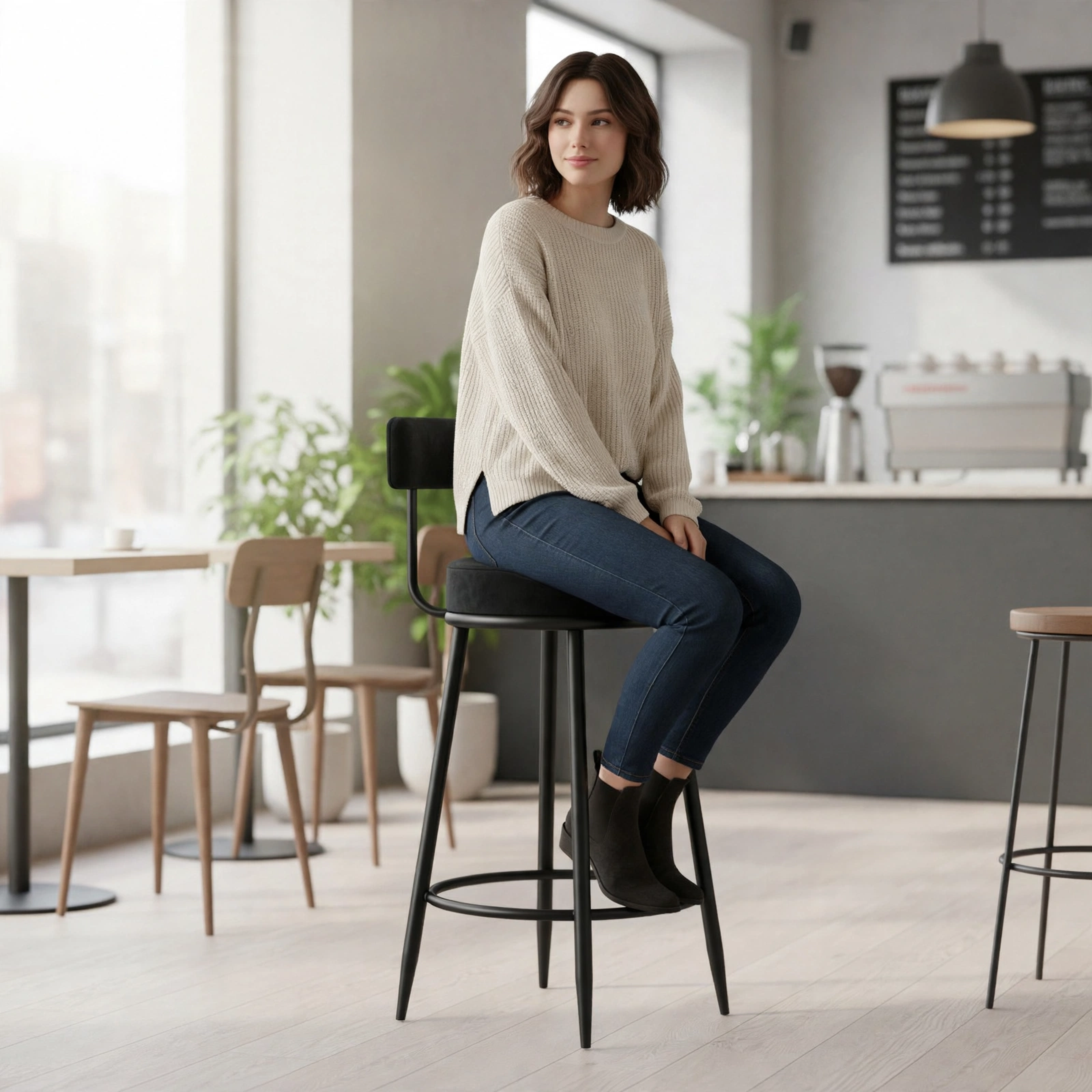 Nutech Decor Velvet Counter Height Bar Stool with Padded Backrest with Black & Gold Legs | Kitchen & Bar Seating