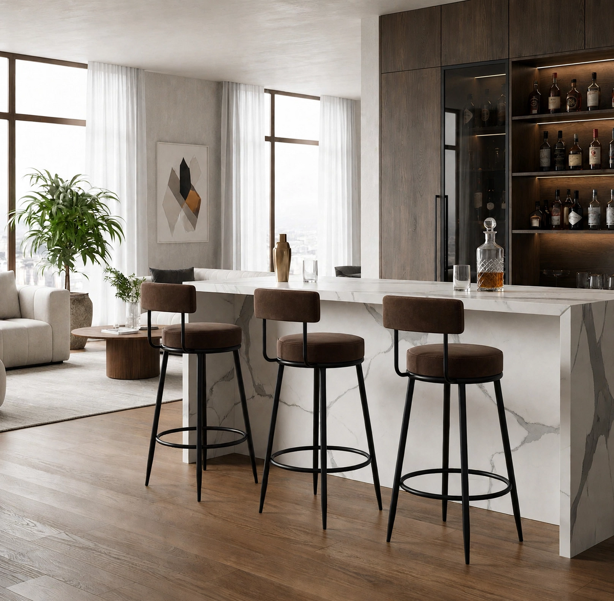 Nutech Decor Velvet Counter Height Bar Stool with Padded Backrest with Black & Gold Legs | Kitchen & Bar Seating