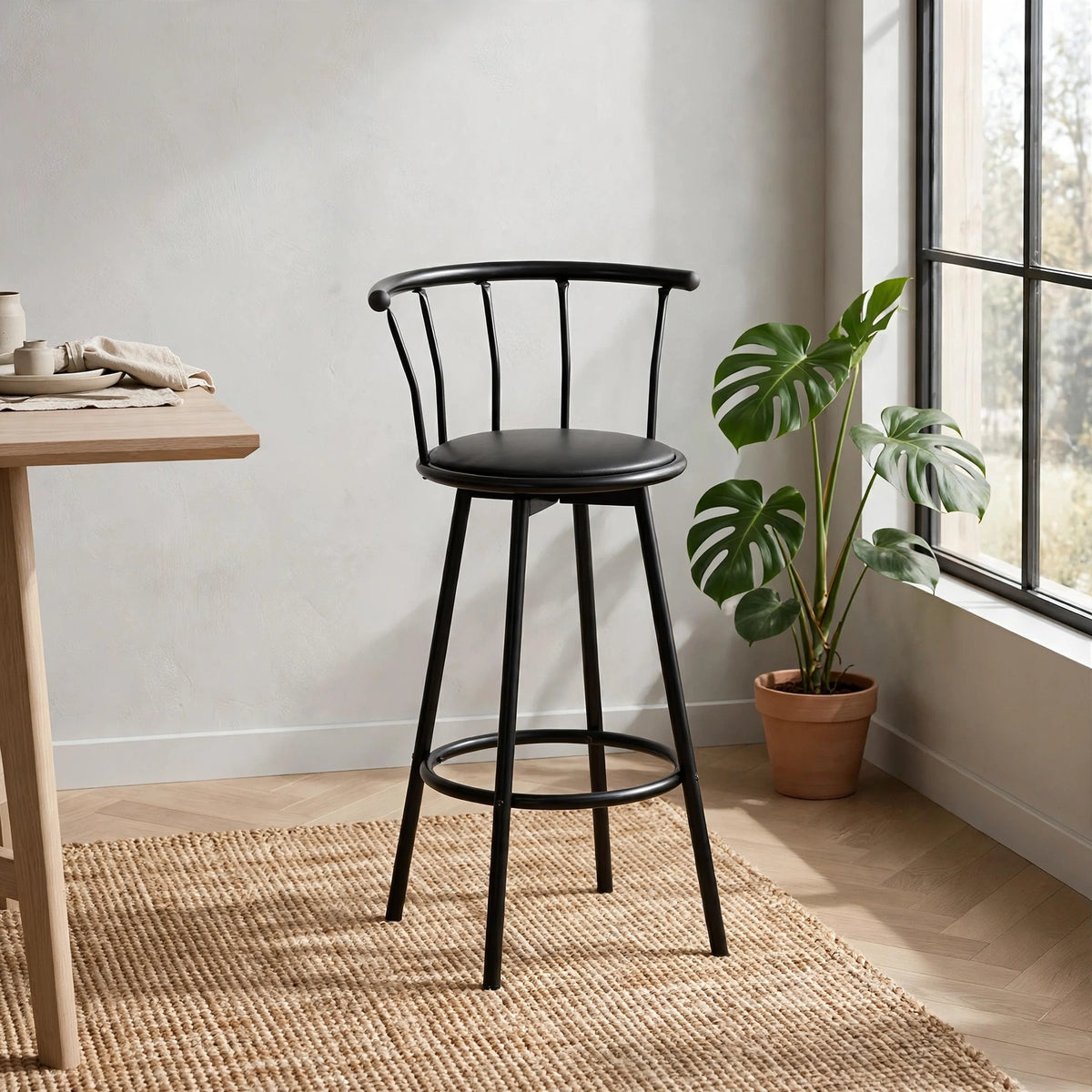 Modern Counter Height Bar Chair with Backrest & Footrest | Premium Metal Frame