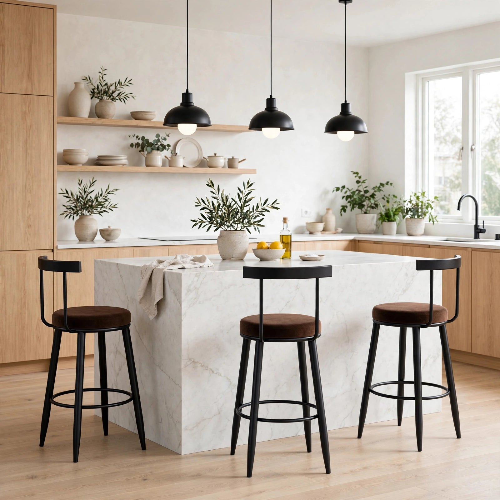 Nutech Decor Velvet Counter Height Bar Stool with Solid Backrest with Black Legs | Kitchen & Bar Seating