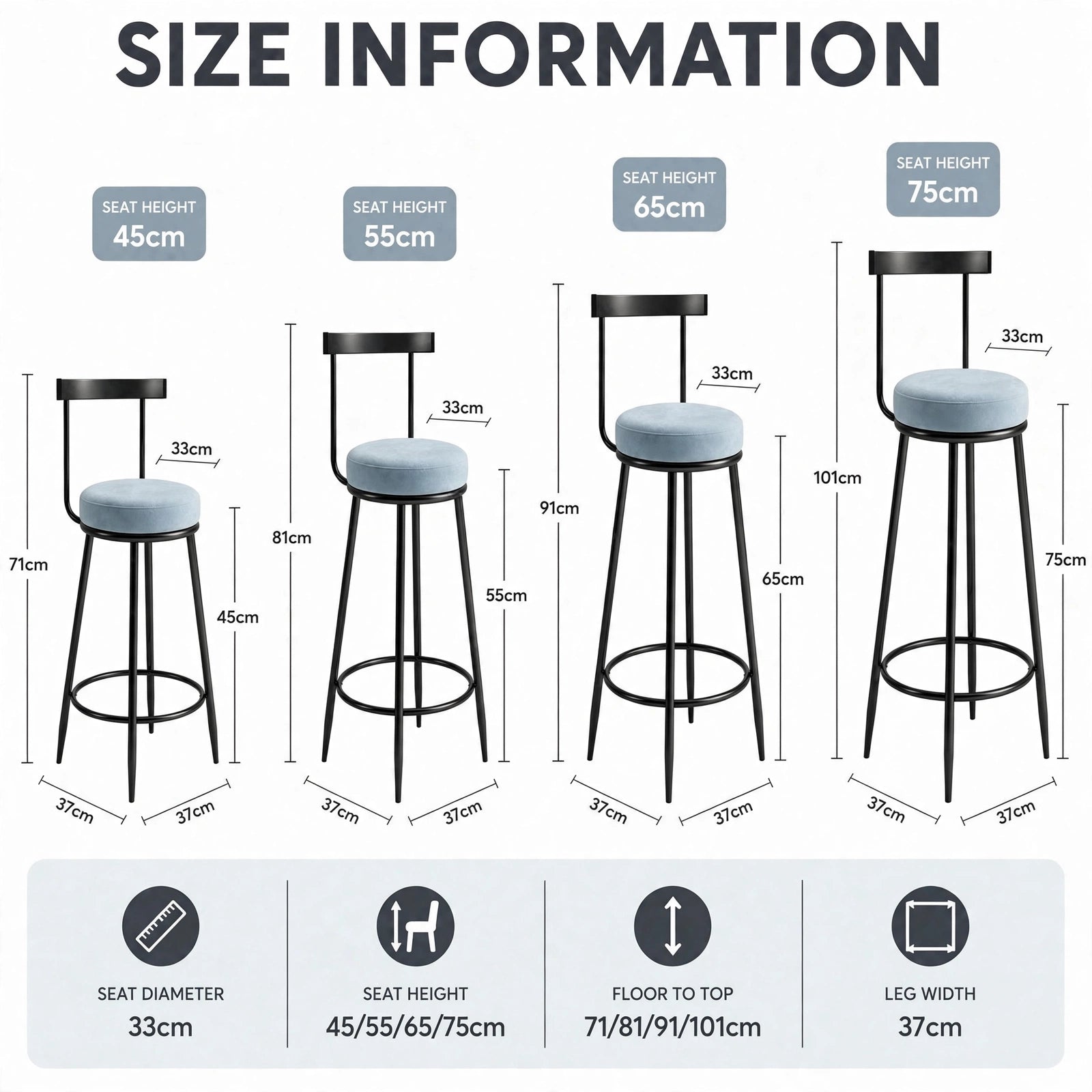 Nutech Decor Velvet Counter Height Bar Stool with Solid Backrest with Black & Gold Legs | Kitchen & Bar Seating