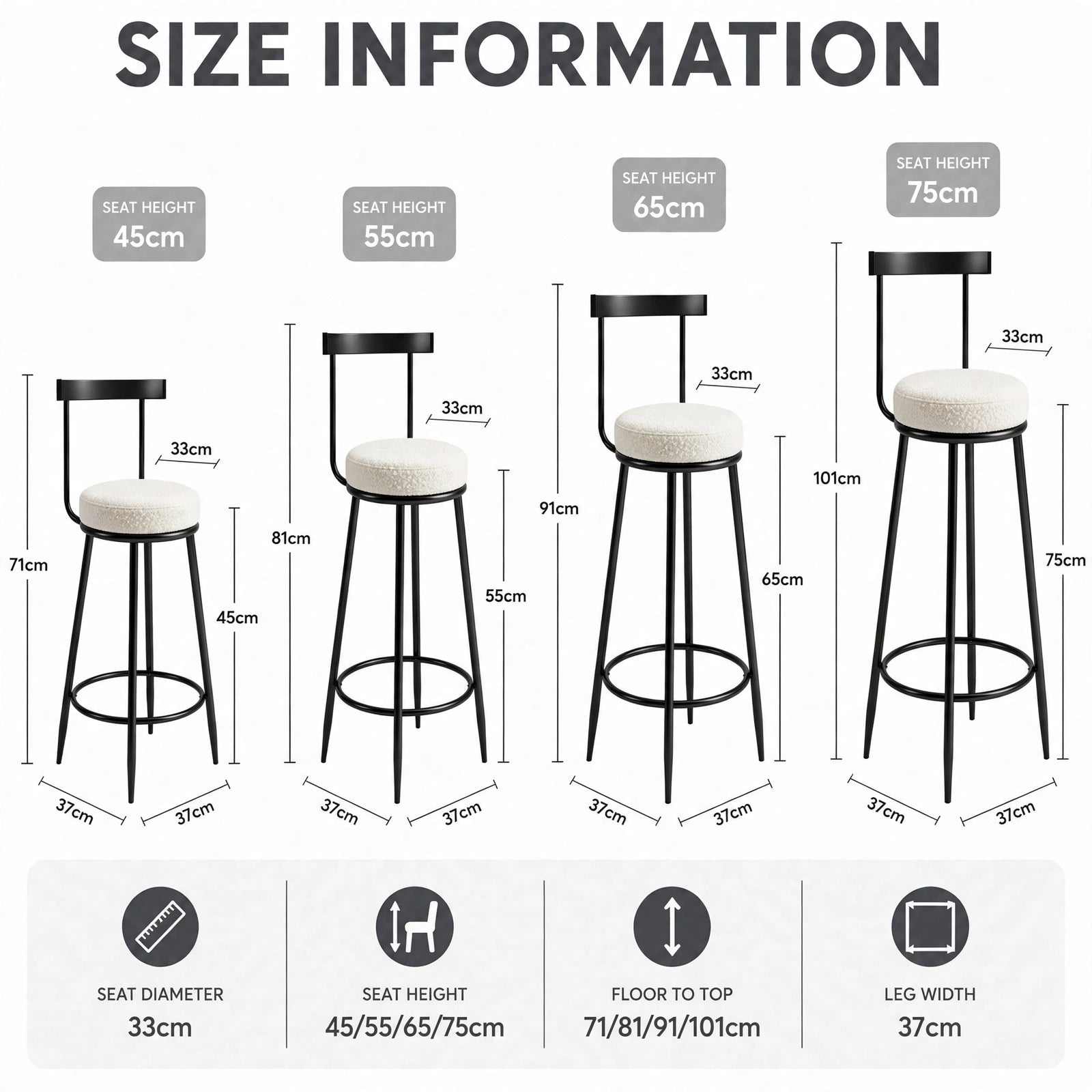 Nutech Decor Velvet Counter Height Bar Stool with Solid Backrest with Black Legs | Kitchen & Bar Seating