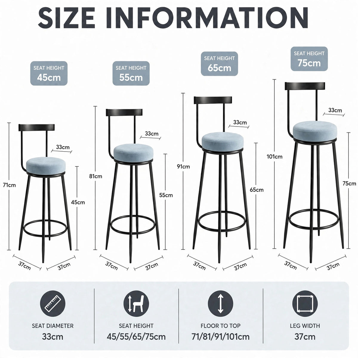 Nutech Decor Velvet Counter Height Bar Stool with Solid Backrest with Black Legs | Kitchen & Bar Seating