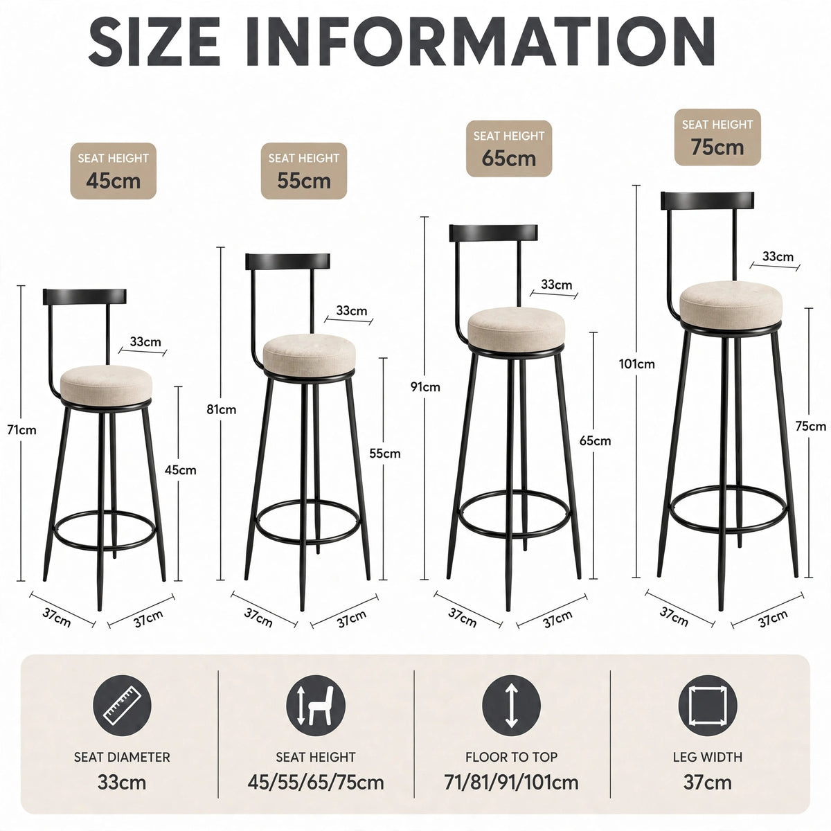 Nutech Decor Velvet Counter Height Bar Stool with Solid Backrest with Black Legs | Kitchen & Bar Seating
