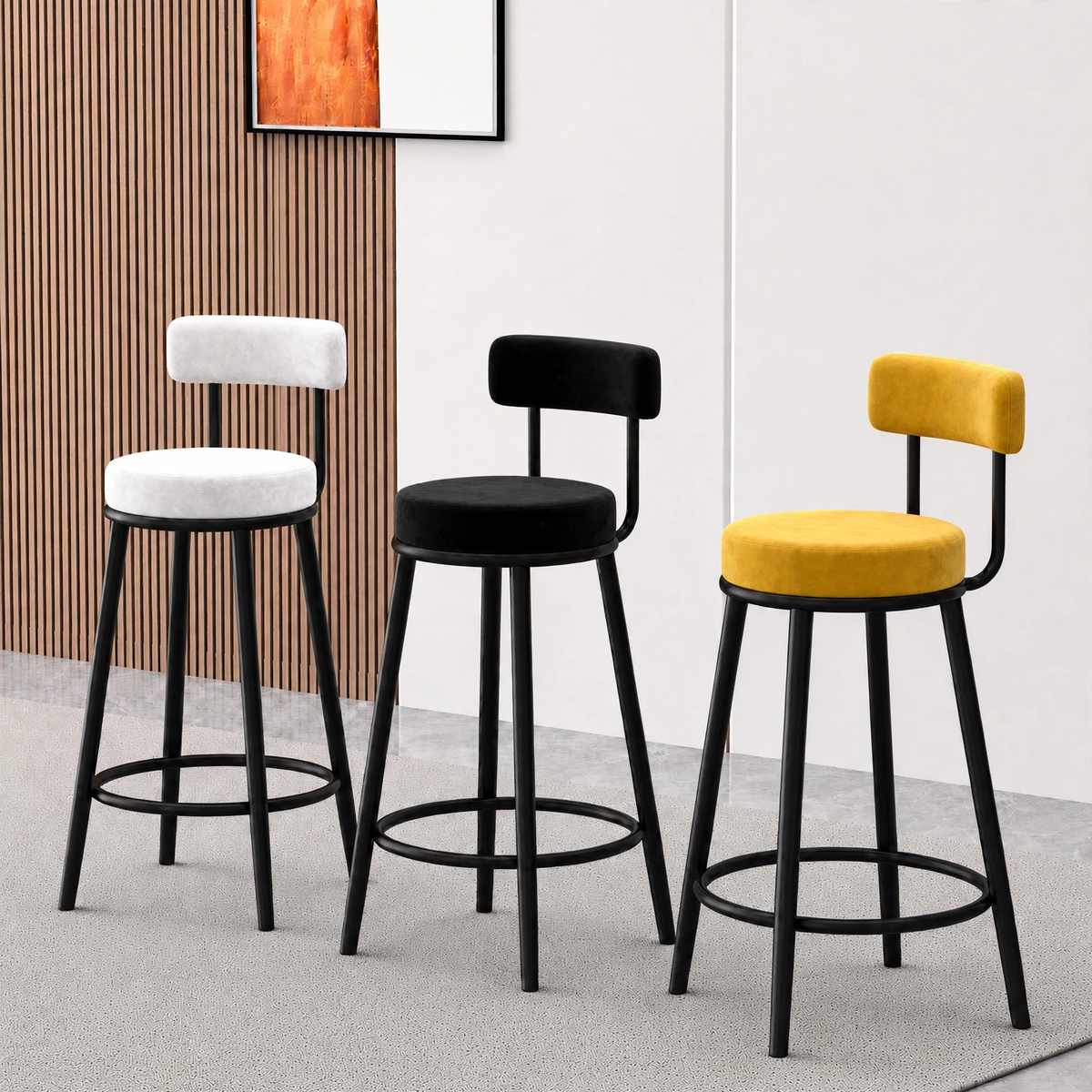 Nutech Decor Velvet Counter Height Bar Stool with Padded Backrest with Black & Gold Legs | Kitchen & Bar Seating