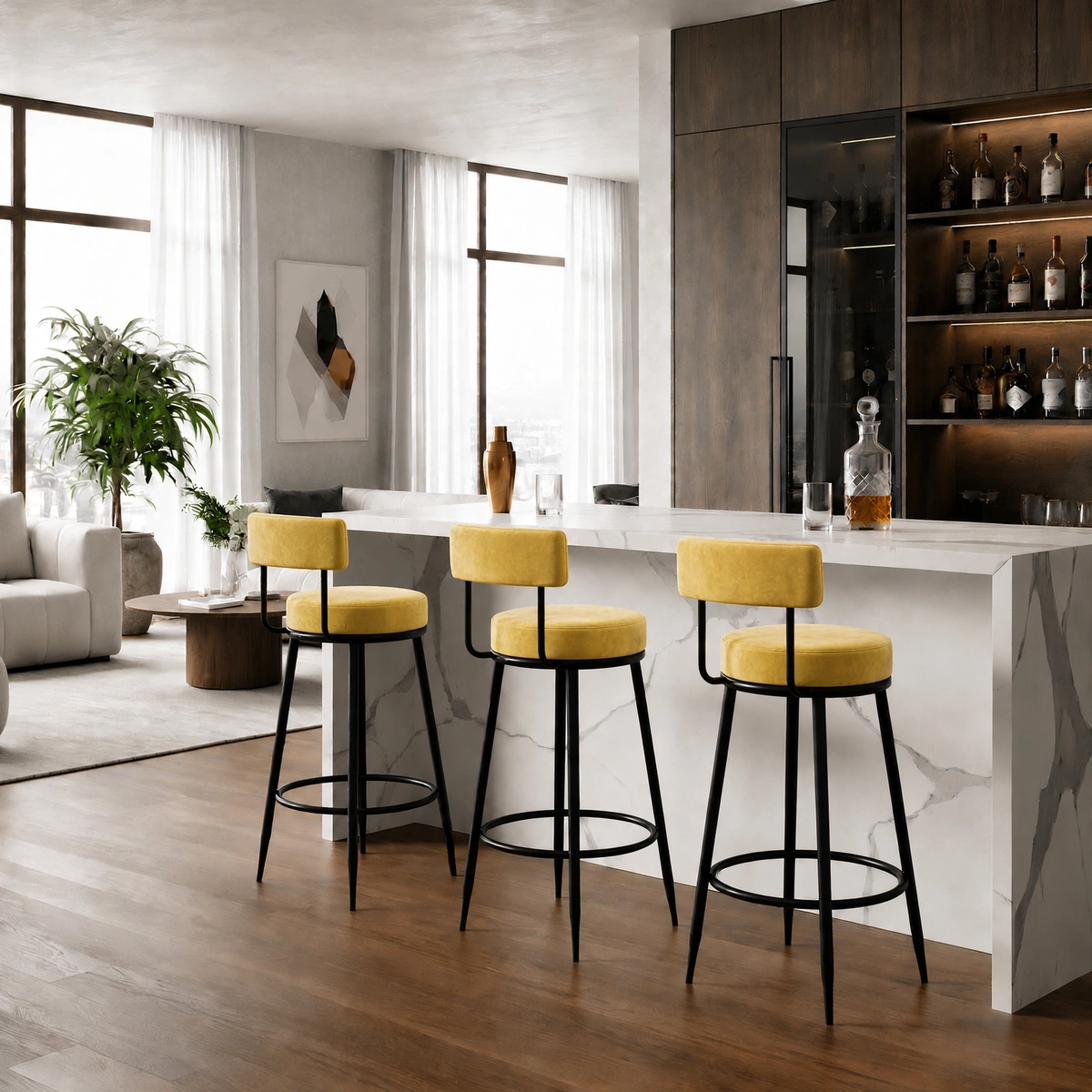 Nutech Decor Velvet Counter Height Bar Stool with Padded Backrest with Black & Gold Legs | Kitchen & Bar Seating