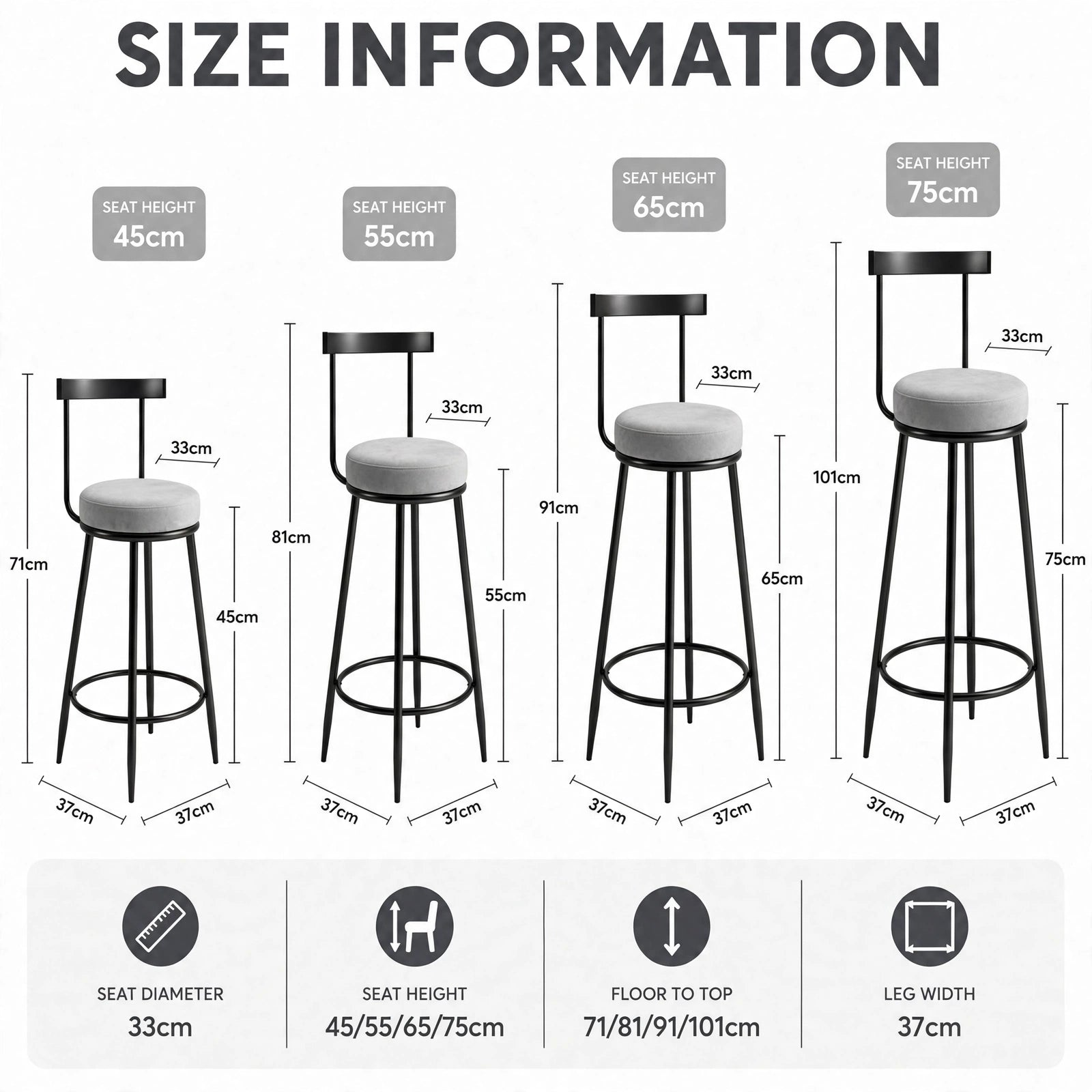 Nutech Decor Velvet Counter Height Bar Stool with Solid Backrest with Black & Gold Legs | Kitchen & Bar Seating