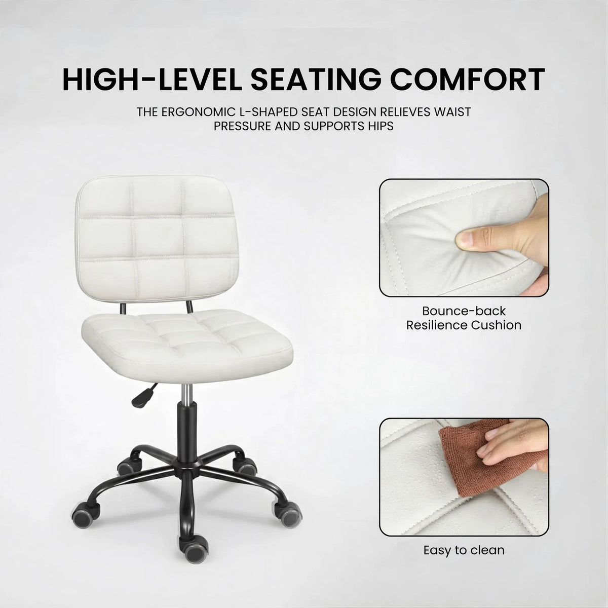 Premium Leather Executive Office Chair | Armless Ergonomic Swivel Cushioned Chair for Home & Workstation