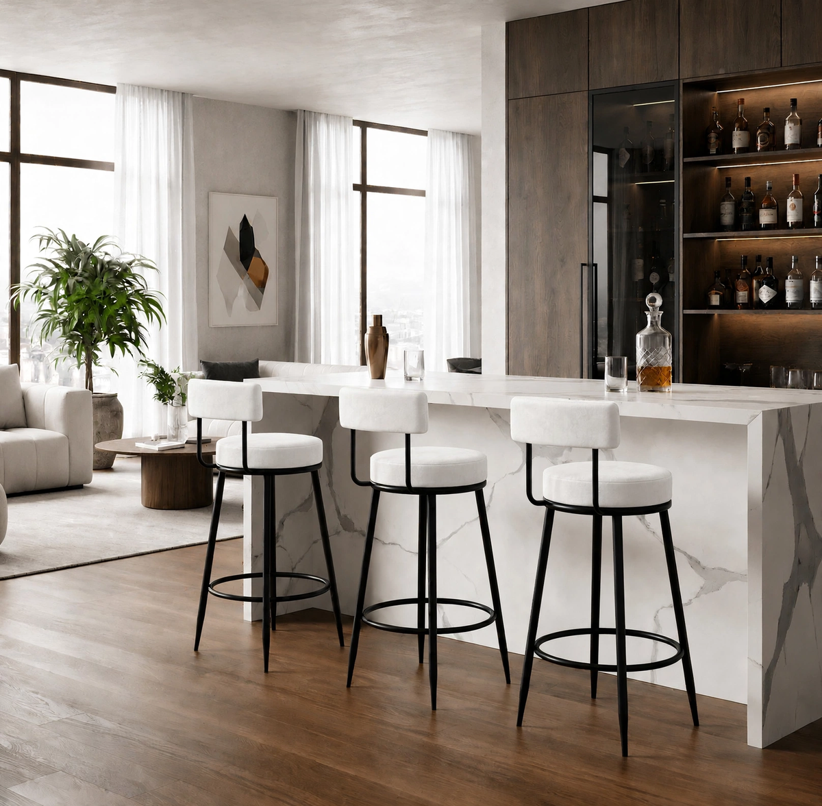 Nutech Decor Velvet Counter Height Bar Stool with Padded Backrest with Black & Gold Legs | Kitchen & Bar Seating