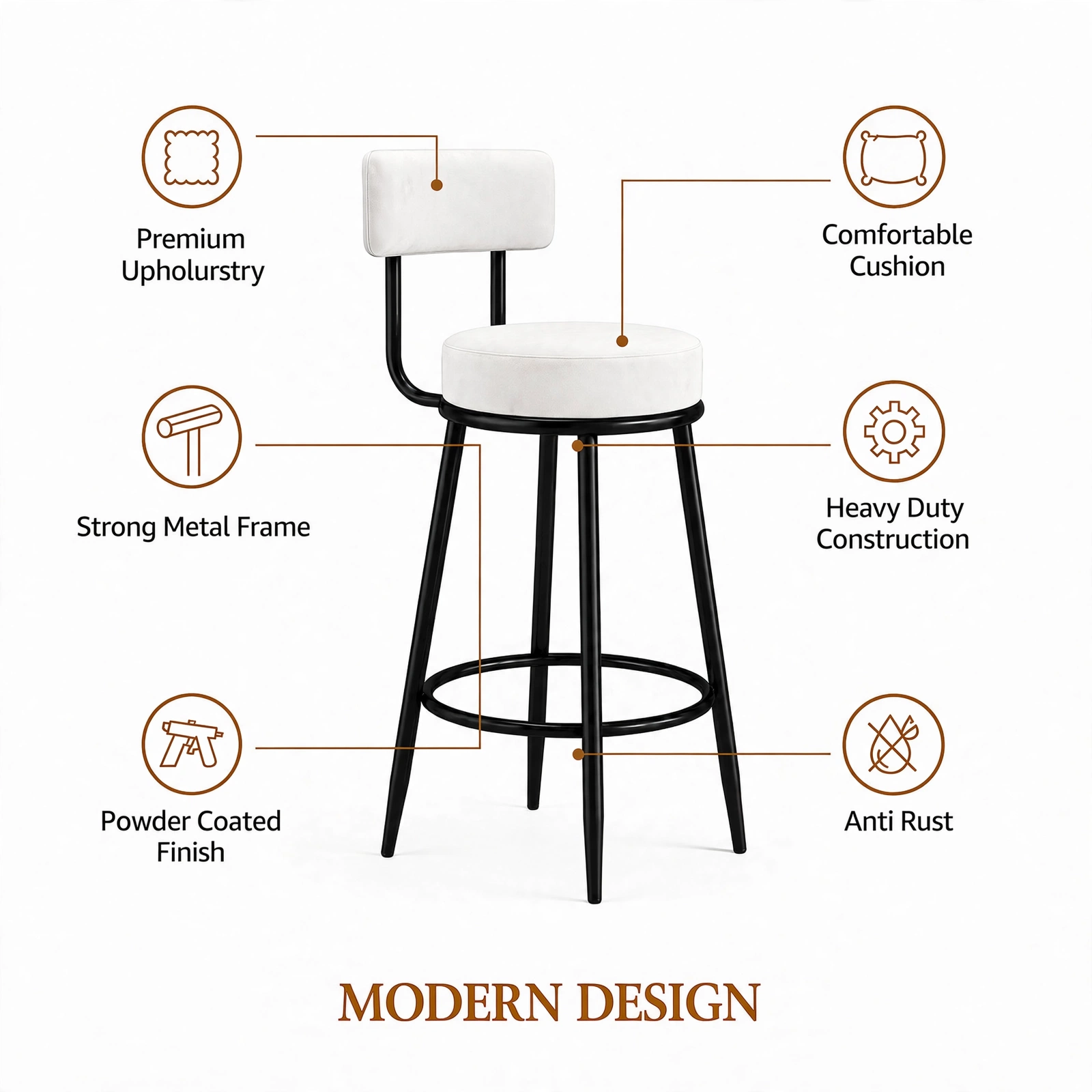 Nutech Decor Velvet Counter Height Bar Stool with Padded Backrest with Black & Gold Legs | Kitchen & Bar Seating
