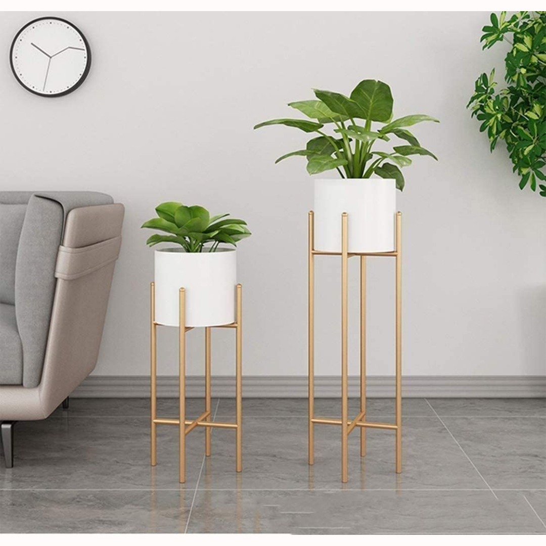 NUTECH IMPEX Modern Plant Stand- Set with Tall Metal Stand,Succulent Pot Holder, Indoor Outdoor Terrace Patio Home Decor (Black)