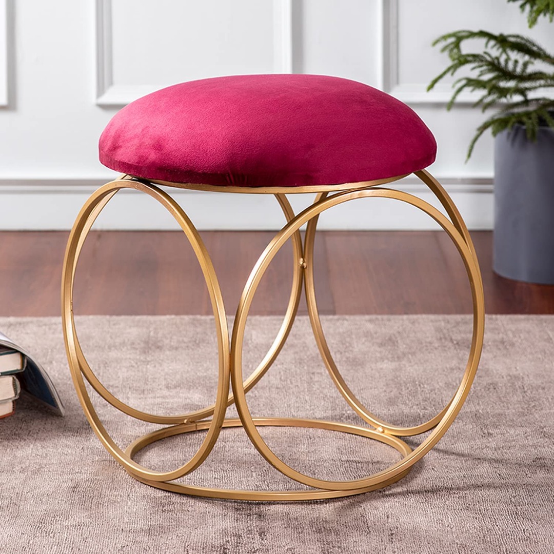 NUTECH IMPEX 18 Inch Round Velvet Stools Metal Vanity Seat Sitting Chairs for Dinning, Kitchen, Home, Salon
