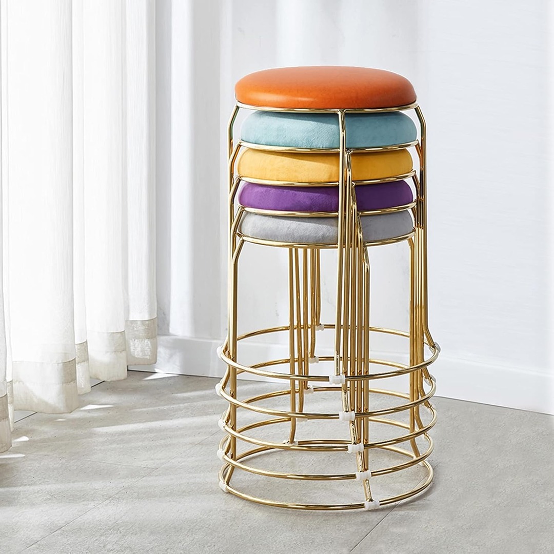 Nutech Decor Stacking Stools, Living Room Round Leather Stool Golden Shoe Changing Stool Metal Dining Stool